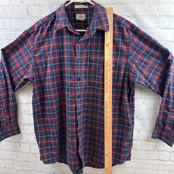 LL Bean Mens Large Flannel Shirt Blue and Red Plaid Button Down Traditional Fit - Picture 4 of 10